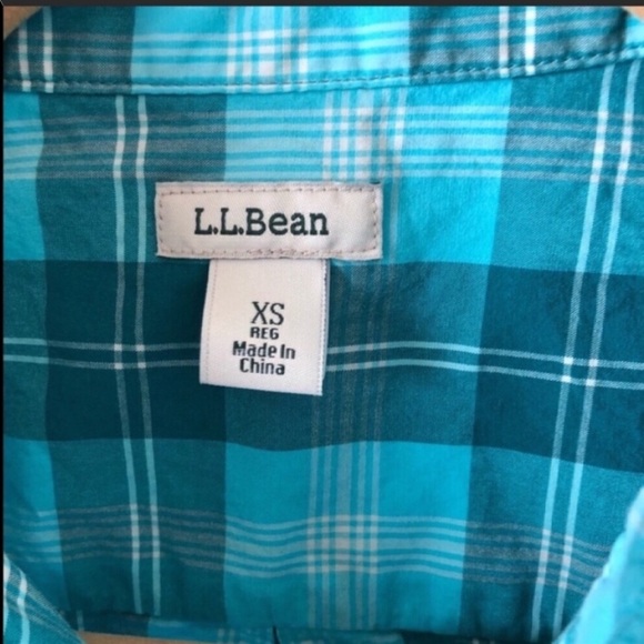 LL Bean Blue Plaid Button Down Top Size XS - Picture 7 of 8